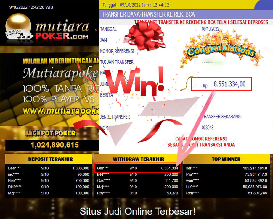 Bukti Withdraw (8.551.334- ) Member Setia Mutiarapoker