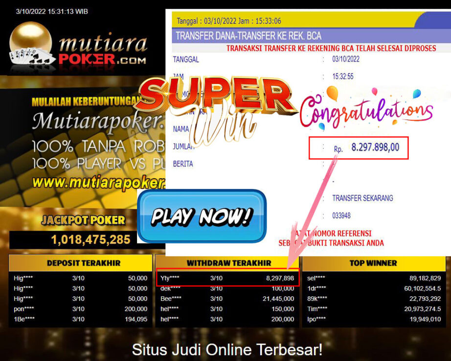 Bukti Withdraw (8.297.898- ) Member Setia Mutiarapoker