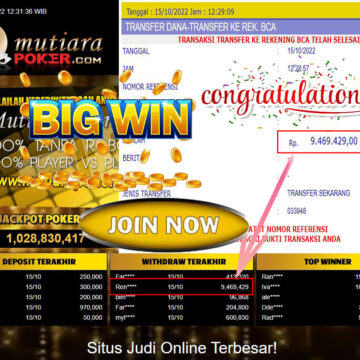 Bukti Withdraw (9.469.429- ) Member Setia Mutiarapoker