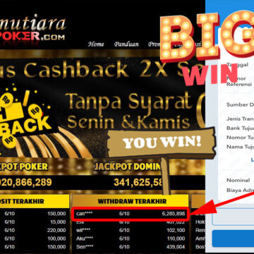 Bukti Withdraw (6.285.898- ) Member Setia Mutiarapoker