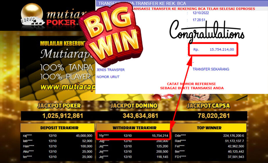 Bukti Withdraw (15.754.214- ) Member Setia Mutiarapoker