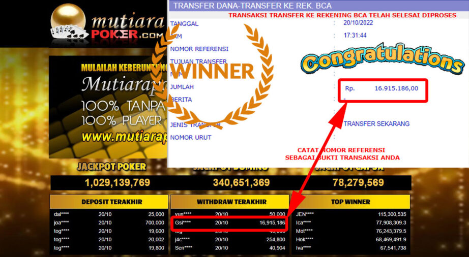 Bukti Withdraw (16.915.186- ) Member Setia Mutiarapoker