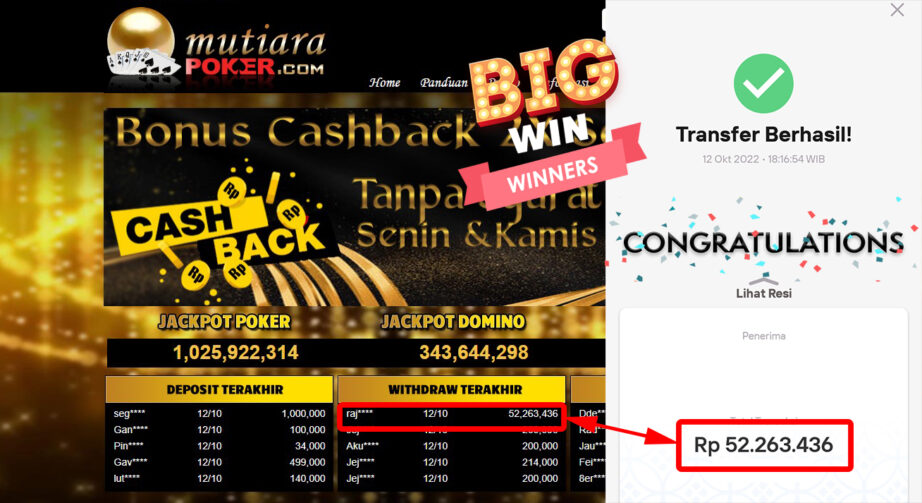 Bukti Withdraw (52.263.436- ) Member Setia Mutiarapoker