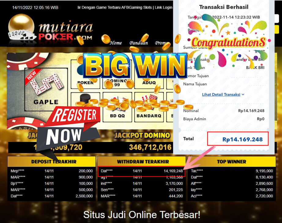 Bukti Withdraw (14.169.248- ) Member Setia Mutiarapoker