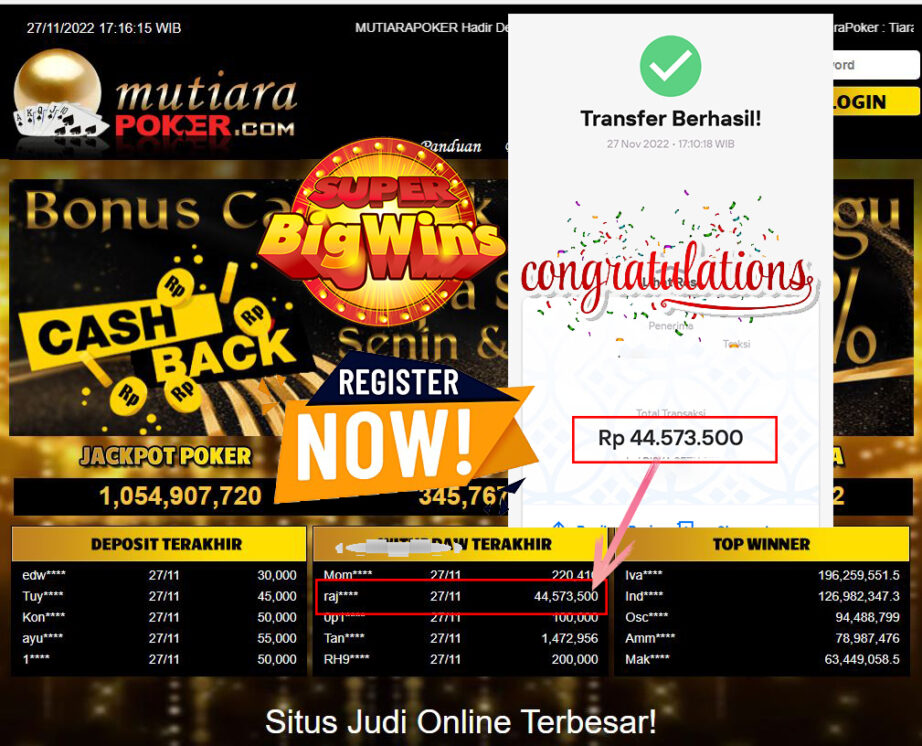 Bukti Withdraw (44.573.500- ) Member Setia Mutiarapoker