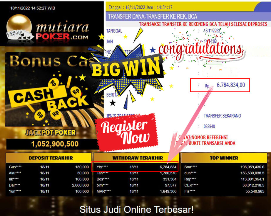 Bukti Withdraw (6.784.834- ) Member Setia Mutiarapoker