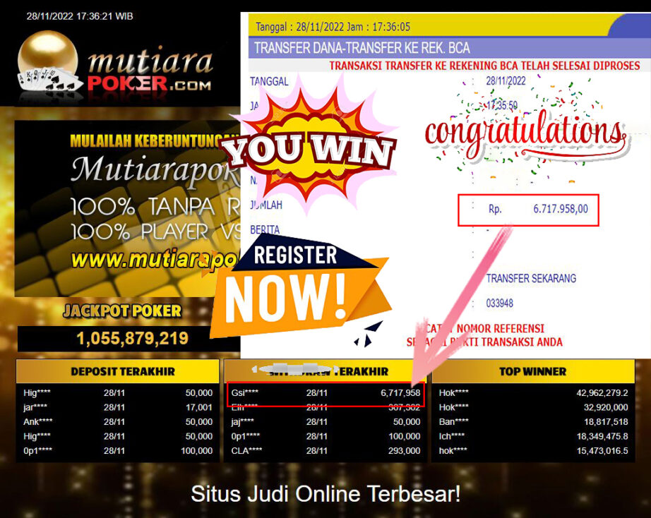 Bukti Withdraw (6.717.958- ) Member Setia Mutiarapoker