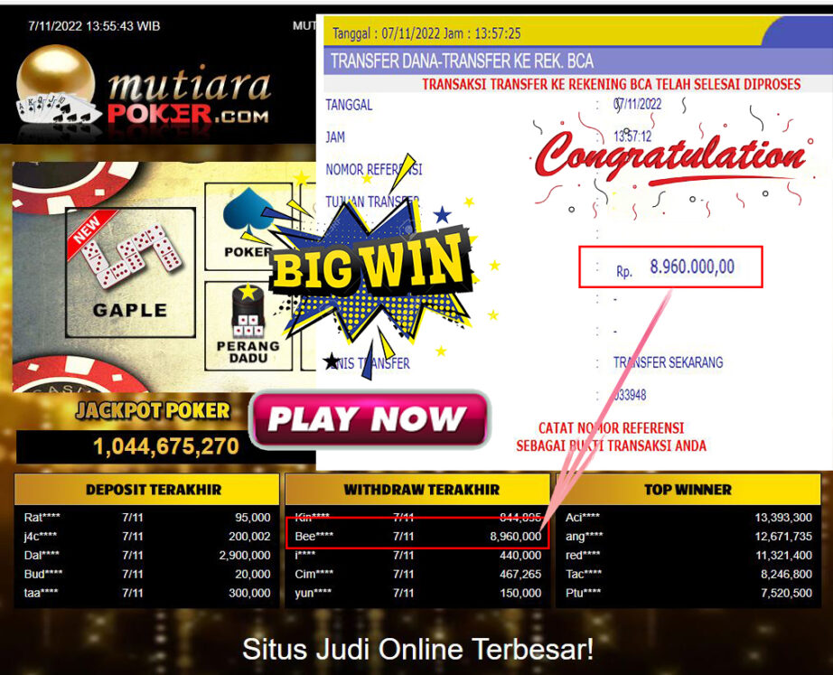 Bukti Withdraw (8.960.000- ) Member Setia Mutiarapoker