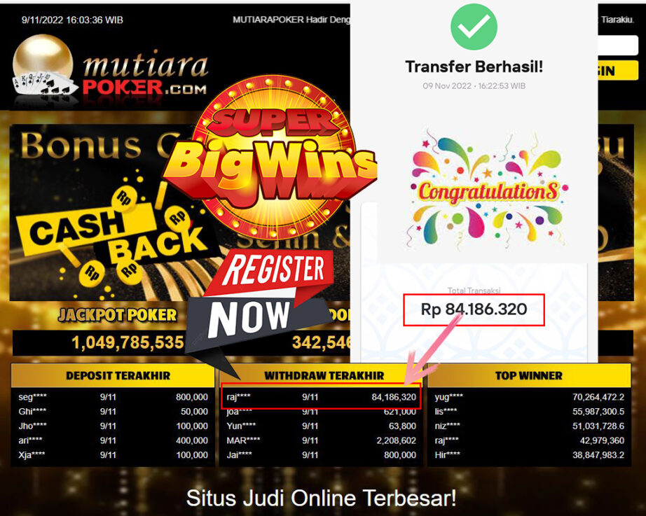 Bukti Withdraw (84.186.320- ) Member Setia Mutiarapoker