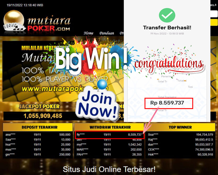 Bukti Withdraw (8.559.737- ) Member Setia Mutiarapoker