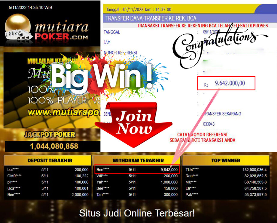 Bukti Withdraw (9.642.000- ) Member Setia Mutiarapoker