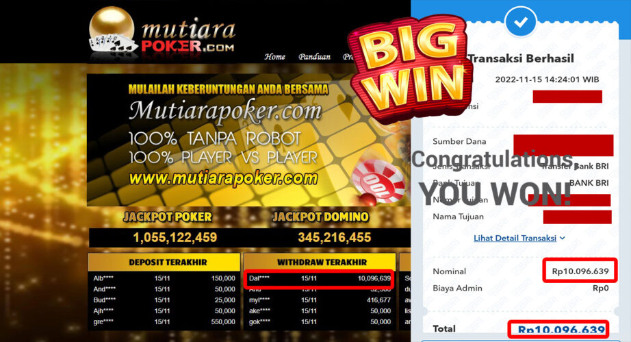 Bukti Withdraw (10.096.639- ) Member Setia Mutiarapoker