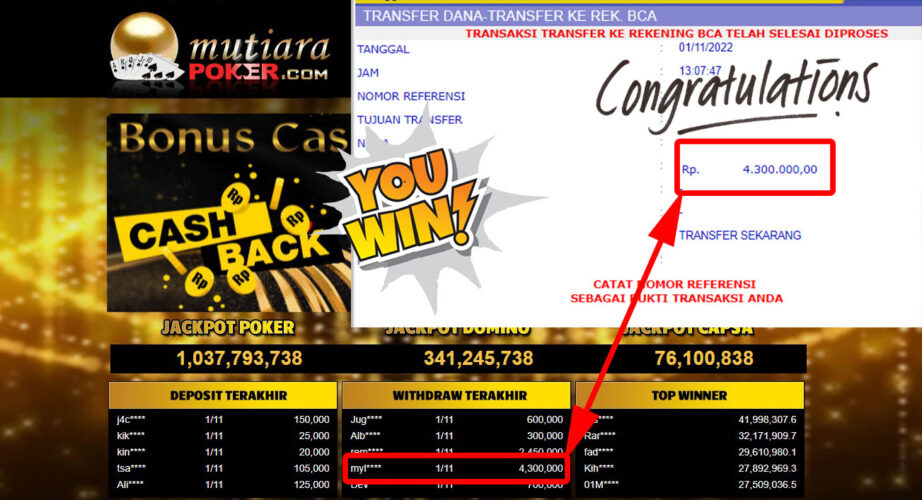 Bukti Withdraw (4.300.000- ) Member Setia Mutiarapoker