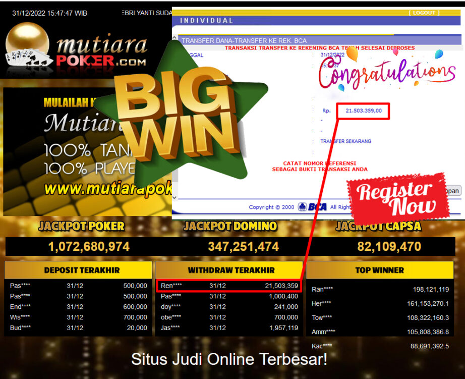 Bukti Withdraw (21.503.359.- ) Member Setia Mutiarapoker