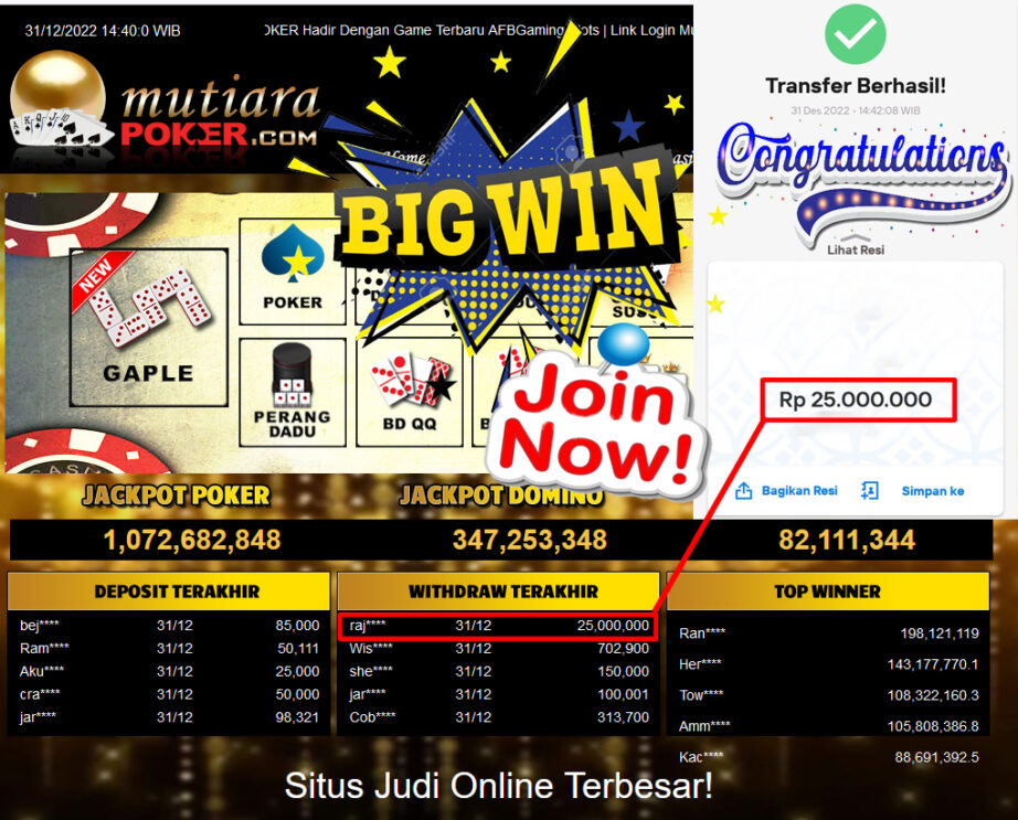 Bukti Withdraw (25.000.000.- ) Member Setia Mutiarapoker