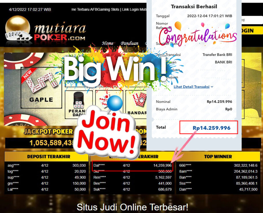 Bukti Withdraw (14.259.996- ) Member Setia Mutiarapoker