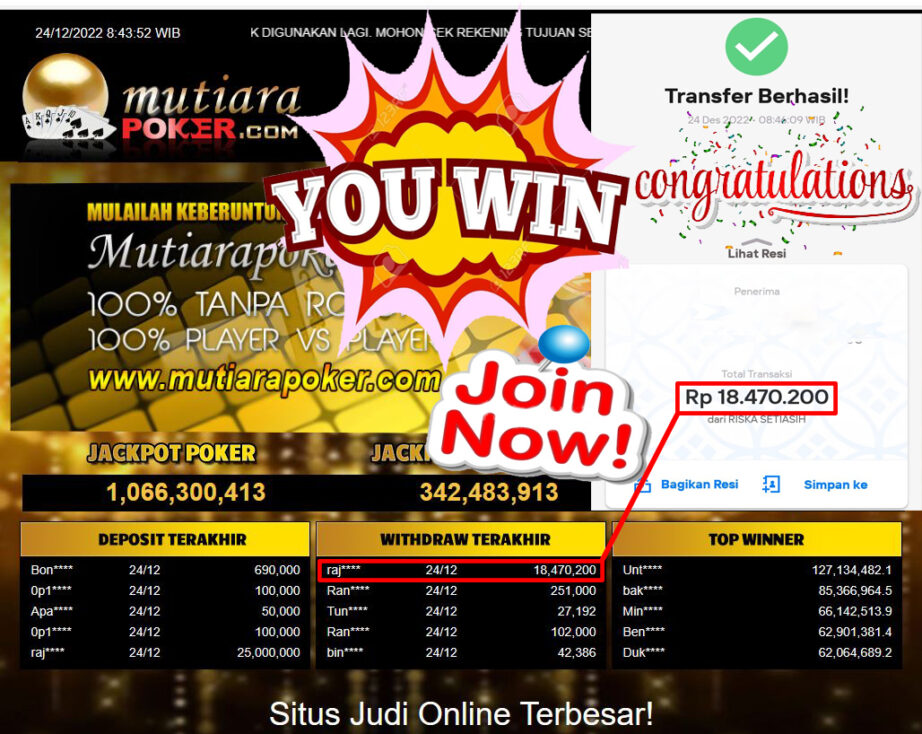 Bukti Withdraw (18.470.200- ) Member Setia Mutiarapoker