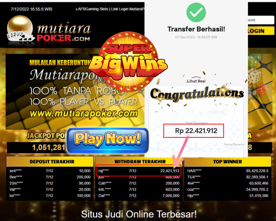 Bukti Withdraw (22.421.912- ) Member Setia Mutiarapoker