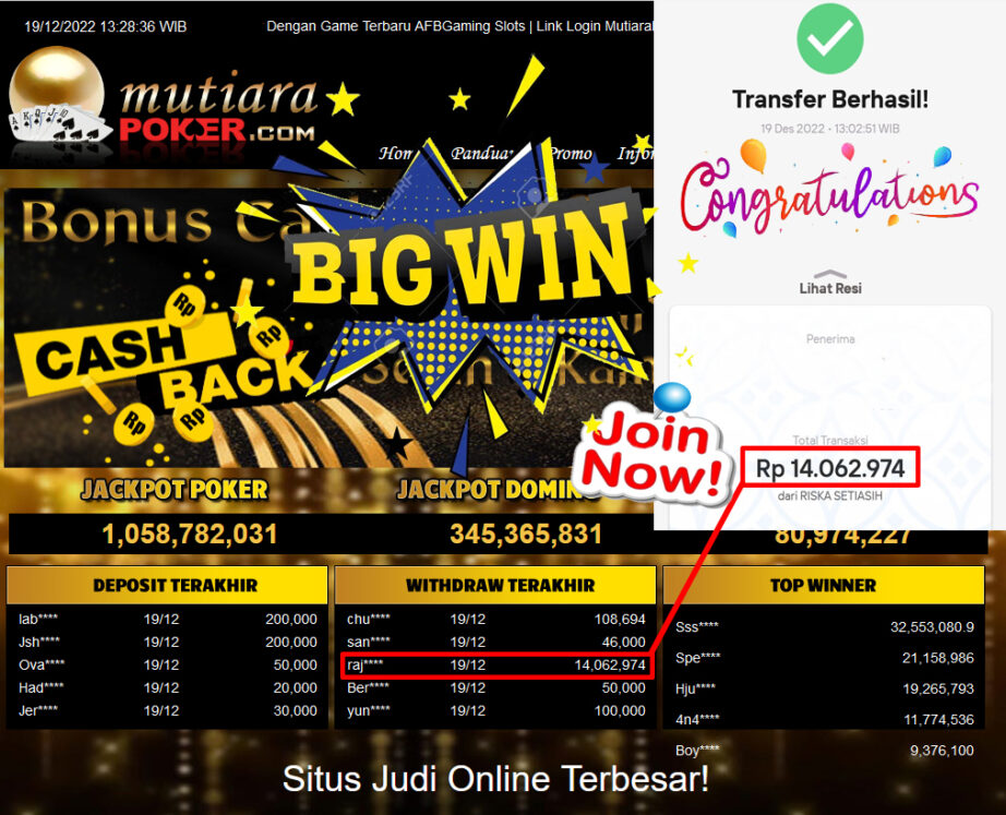 Bukti Withdraw (14.062.974- ) Member Setia Mutiarapoker