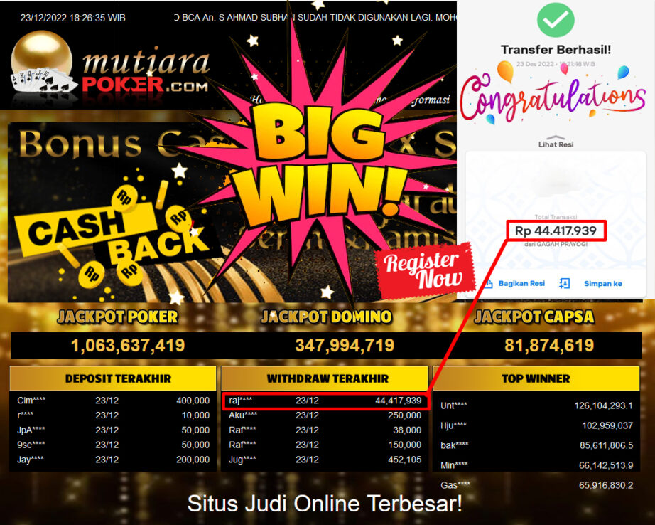 Bukti Withdraw (44.417.939- ) Member Setia Mutiarapoker