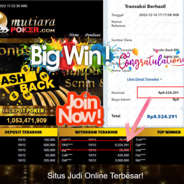 Bukti Withdraw (8.524.291- ) Member Setia Mutiarapoker