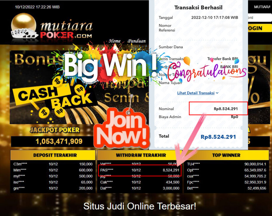 Bukti Withdraw (8.524.291- ) Member Setia Mutiarapoker