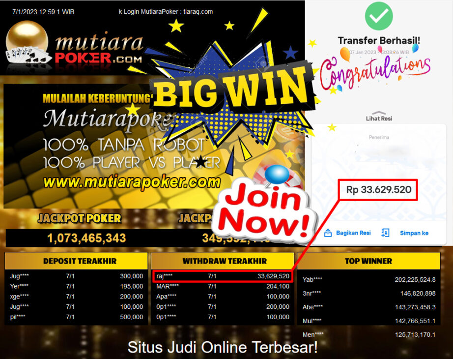 Bukti Withdraw (33.629.520.- ) Member Setia Mutiarapoker