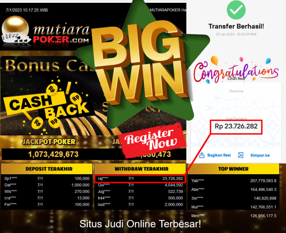 Bukti Withdraw (23.726.282.- ) Member Setia Mutiarapoker