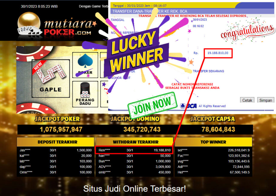 Bukti Withdraw (19.188.810.- ) Member Setia Mutiarapoker