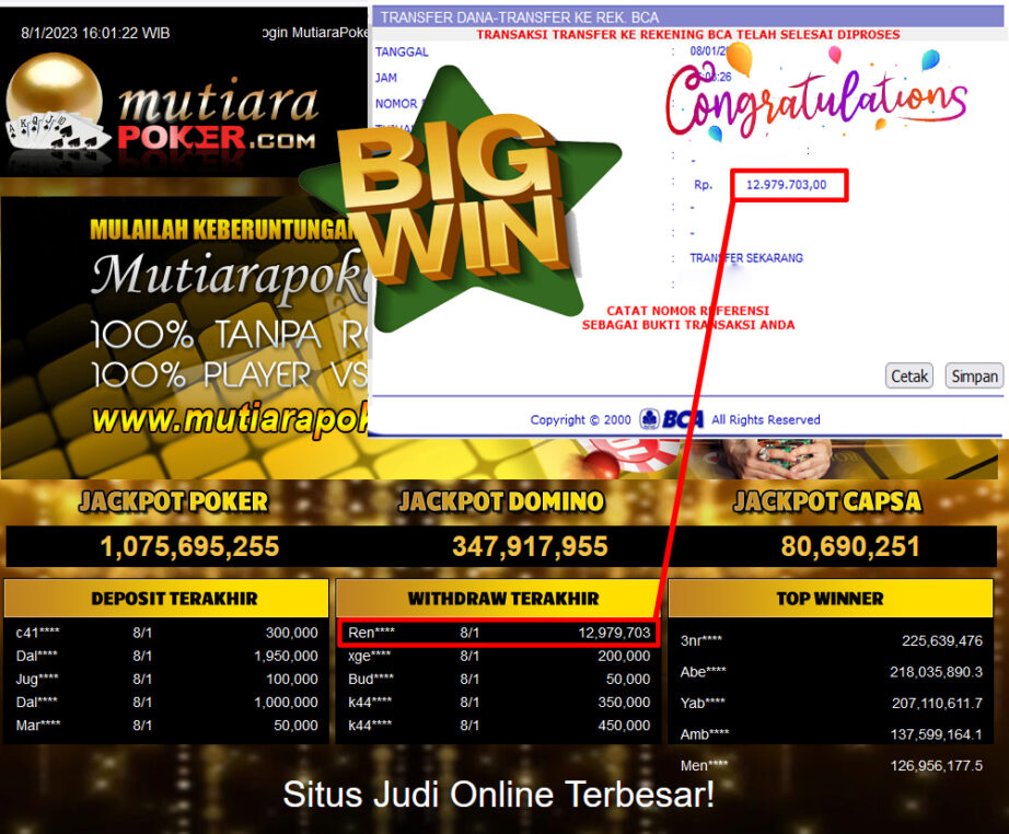 Bukti Withdraw (12.979.703.- ) Member Setia Mutiarapoker