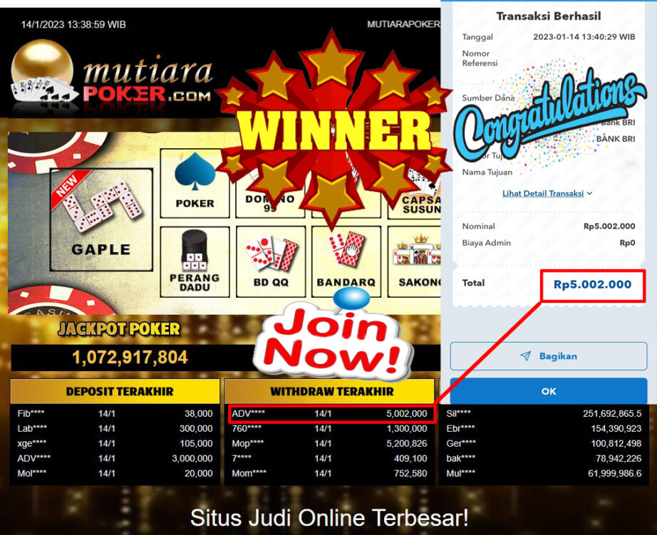 Bukti Withdraw (5.002.000.- ) Member Setia Mutiarapoker