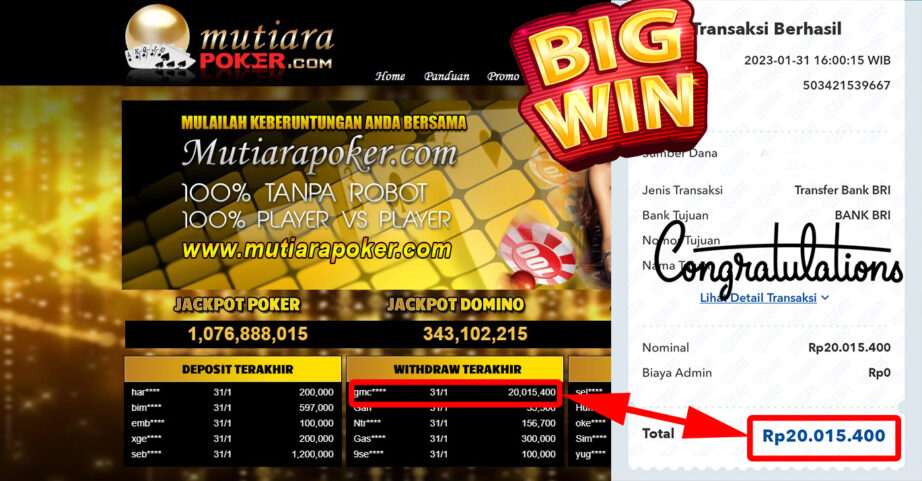 Bukti Withdraw (20.015.400.- ) Member Setia Mutiarapoker