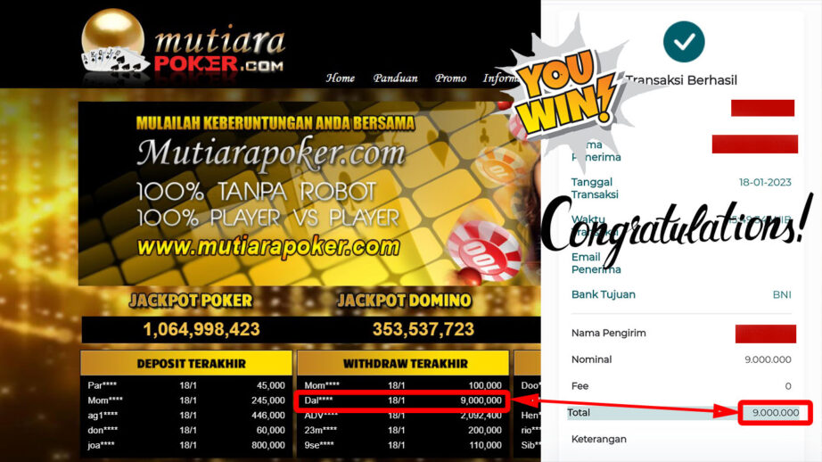 Bukti Withdraw (9.000.000.- ) Member Setia Mutiarapoker