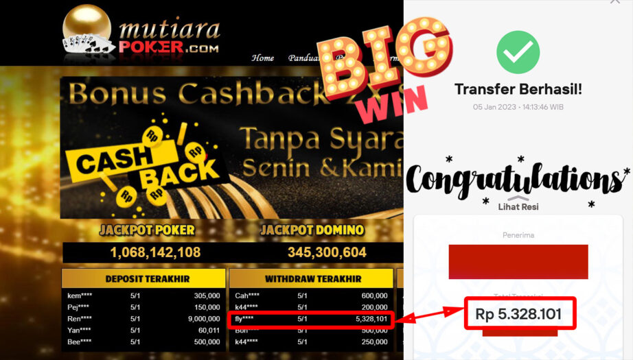 Bukti Withdraw (5.328.101.- ) Member Setia Mutiarapoker