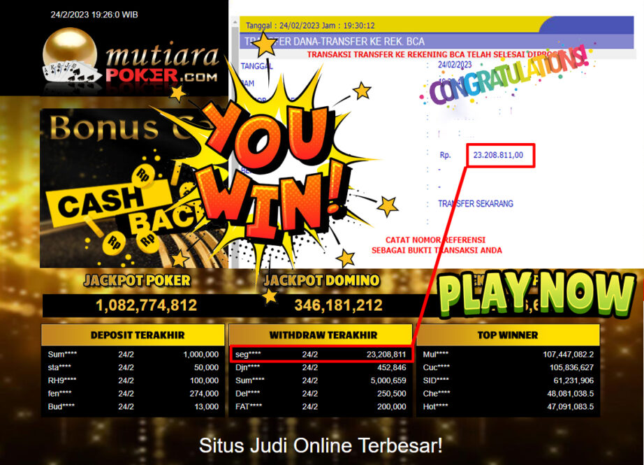 Bukti Withdraw (23,208,811- ) Member Setia Mutiarapoker