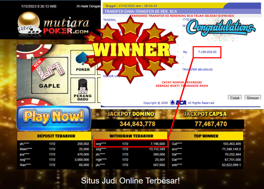 Bukti Withdraw (7.196.600- ) Member Setia Mutiarapoker