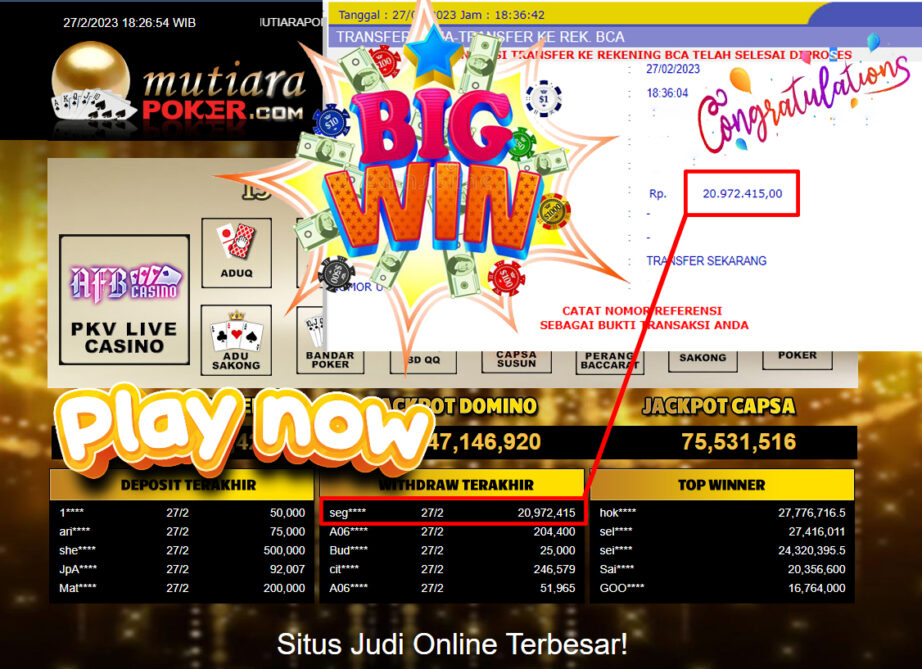 Bukti Withdraw (20,972,415- ) Member Setia Mutiarapoker