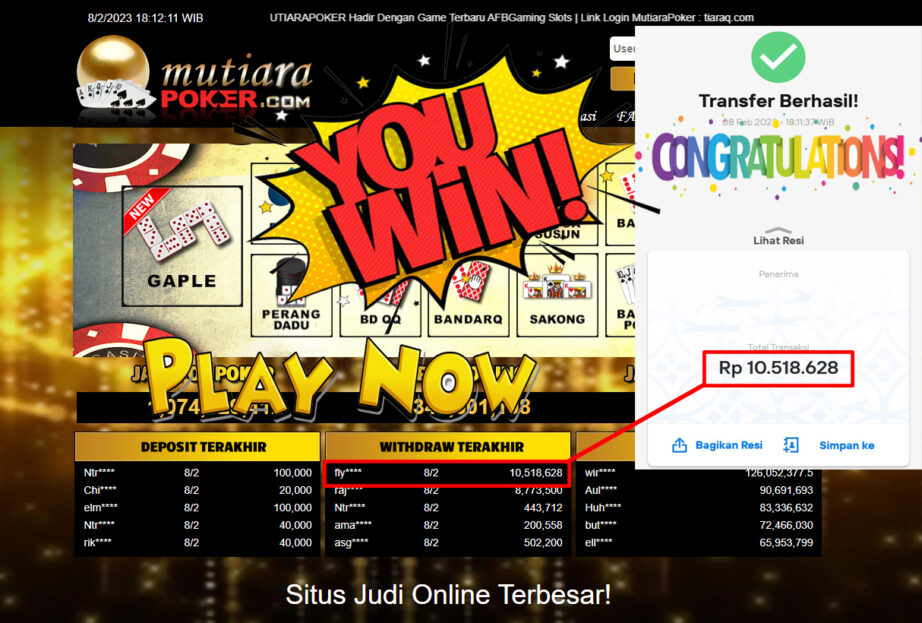 Bukti Withdraw (10.518.628- ) Member Setia Mutiarapoker