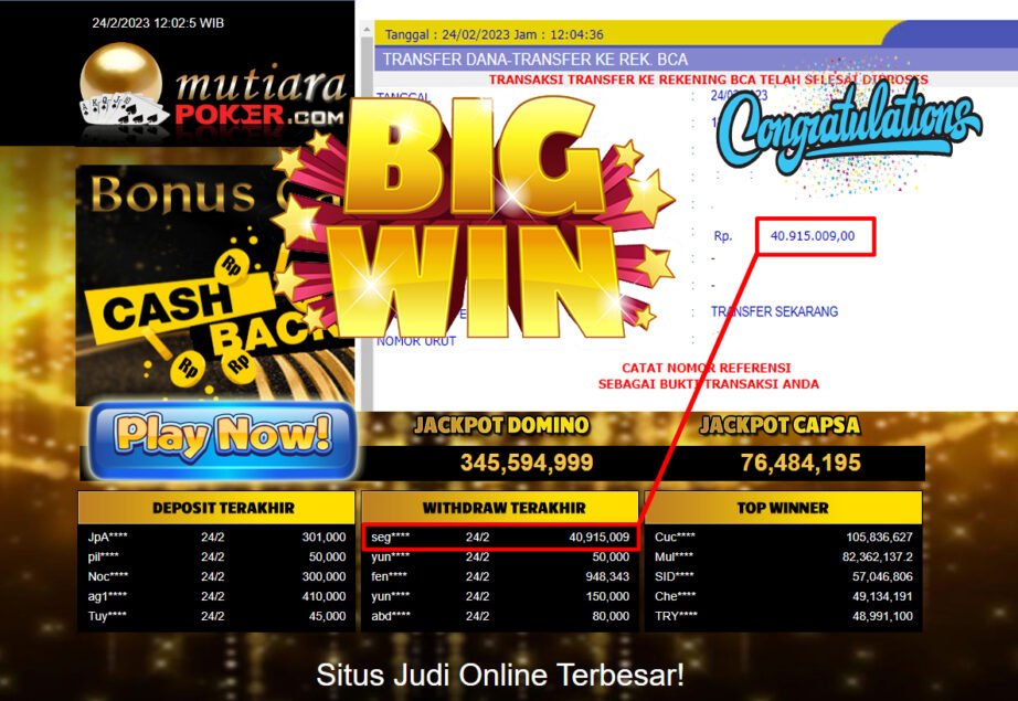 Bukti Withdraw (40,915,009- ) Member Setia Mutiarapoker