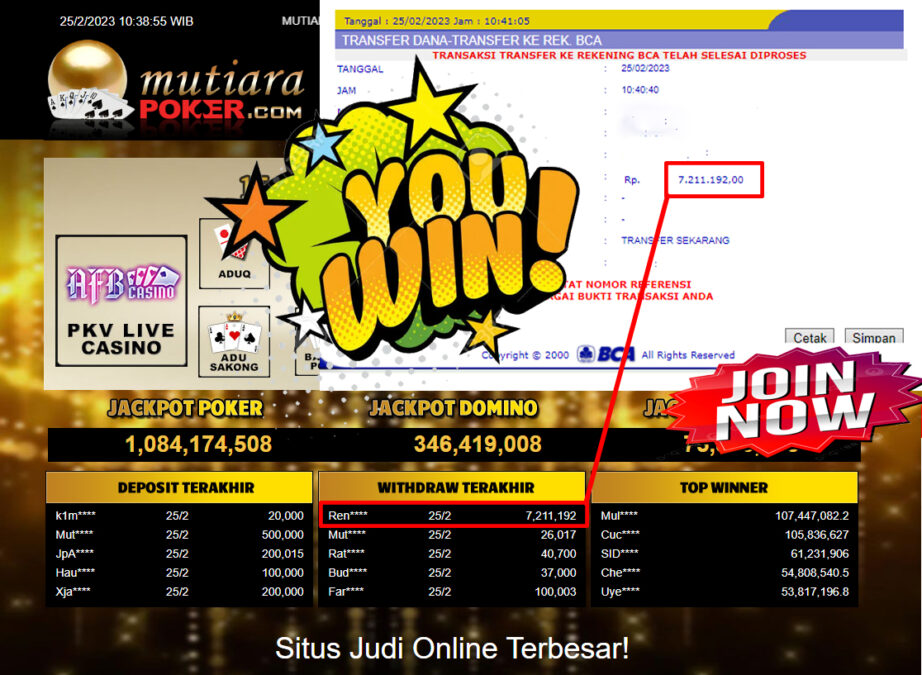 Bukti Withdraw (7,211,192- ) Member Setia Mutiarapoker