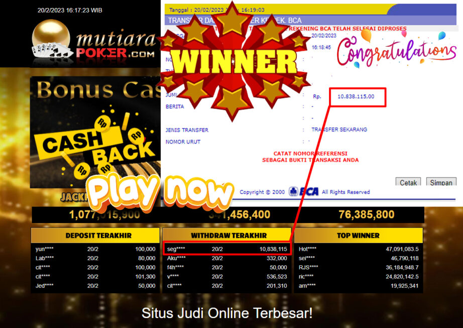 Bukti Withdraw (10.838.115- ) Member Setia Mutiarapoker