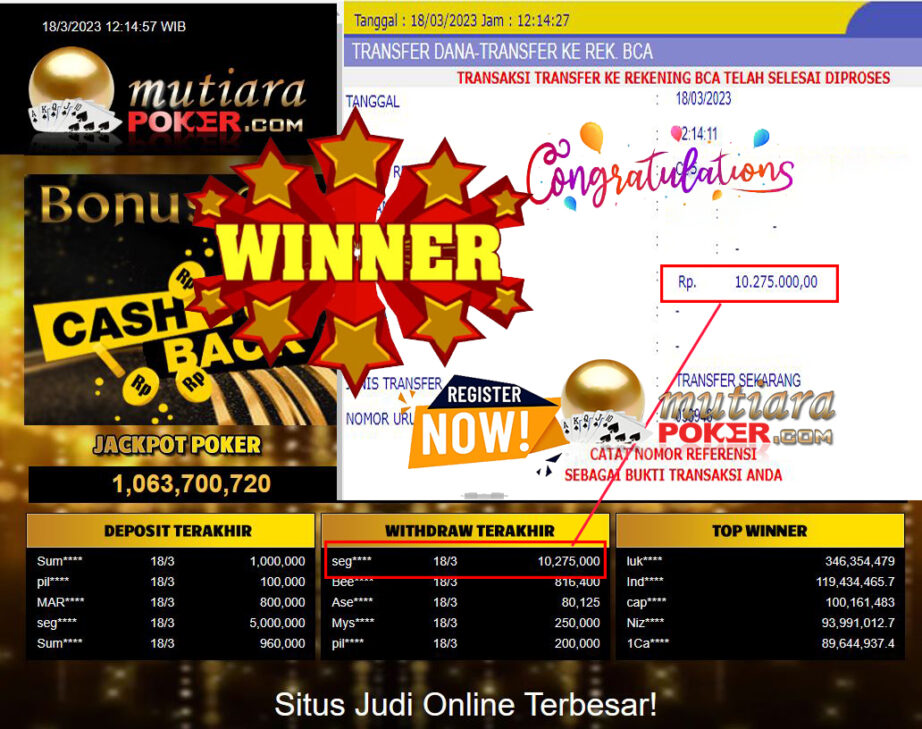 Bukti Withdraw (10.275.000- ) Member Setia Mutiarapoker