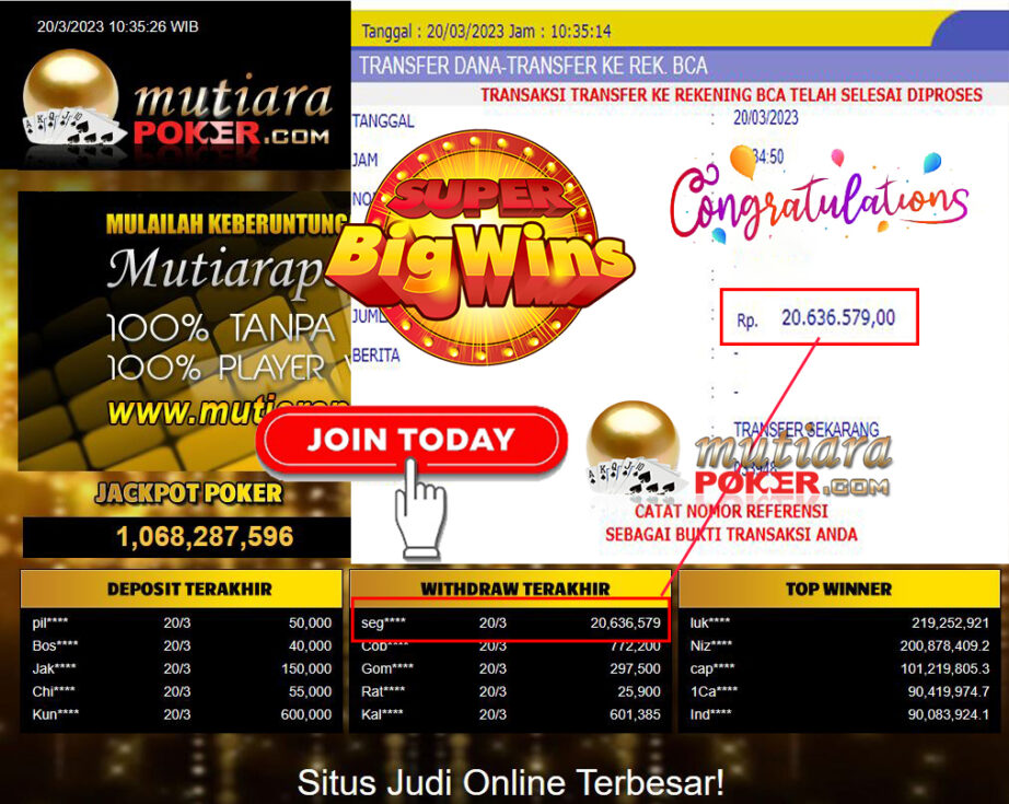 Bukti Withdraw (20,636,579-) Member Setia Mutiarapoker