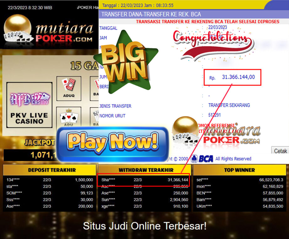 Bukti Withdraw (31.366.144-) Member Setia Mutiarapoker