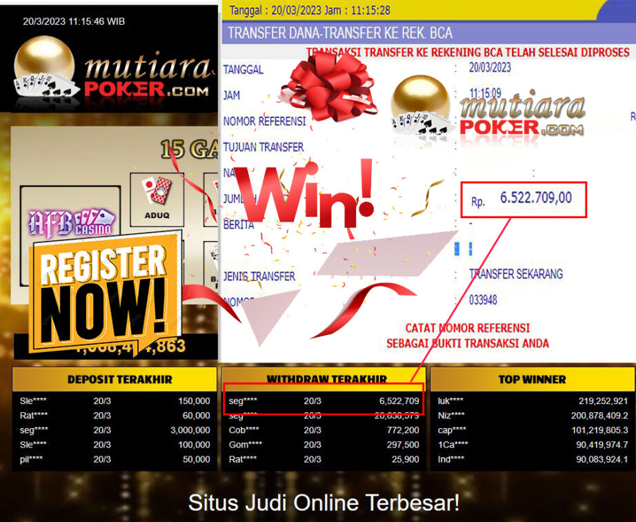 Bukti Withdraw (6,522,509-) Member Setia Mutiarapoker