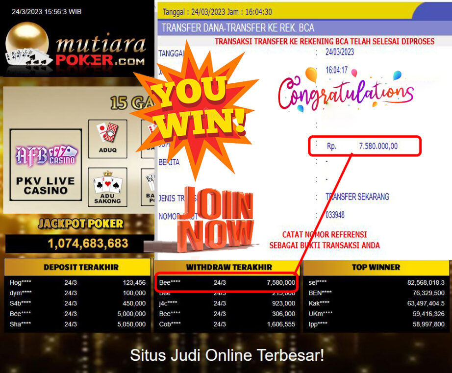 Bukti Withdraw (7,580,000.00-) Member Setia Mutiarapoker