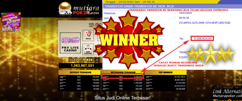 Bukti Withdraw (5,358,814- ) Member Setia Mutiarapoker