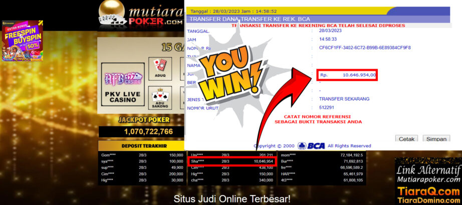 Bukti Withdraw (10,646,954- ) Member Setia Mutiarapoker