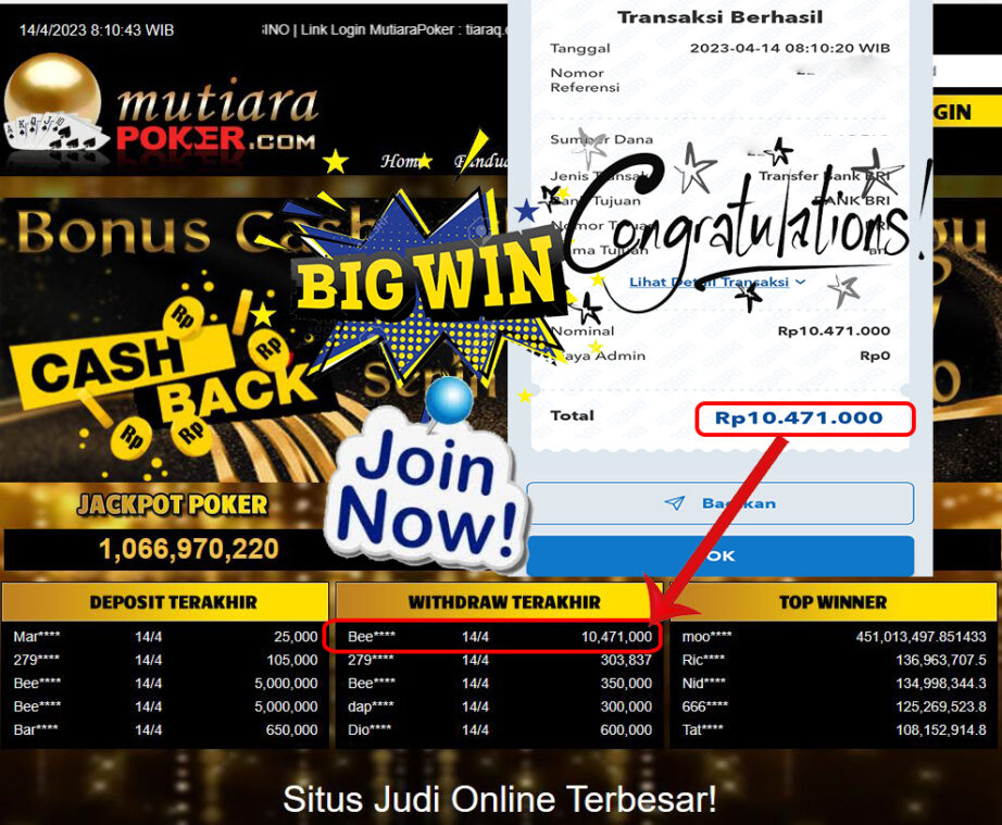 Bukti Withdraw (10,471,000- ) Member Setia Mutiarapoker