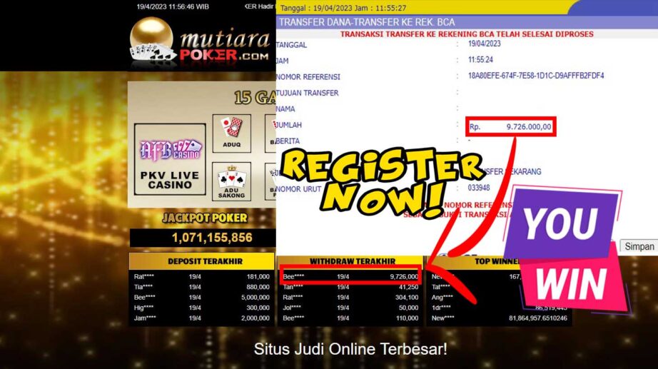 Bukti Withdraw (9,726,000- ) Member Setia Mutiarapoker